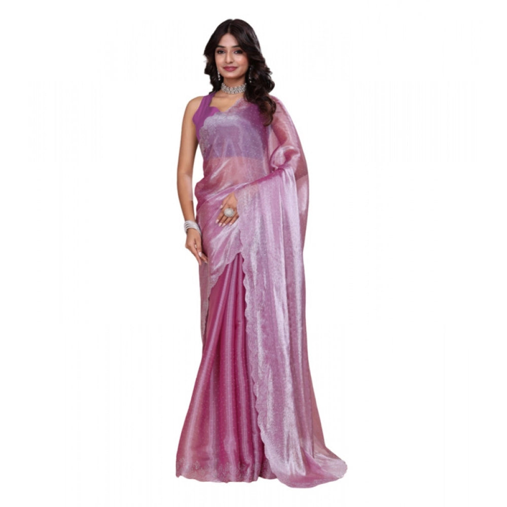 Women's Jimmy choo Embellished Bollywood Saree With Unstitched Blouse 5.5Mtr (Magenta)