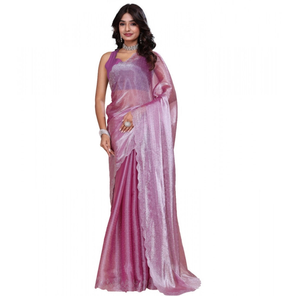 Women's Jimmy choo Embellished Bollywood Saree With Unstitched Blouse 5.5Mtr (Magenta)