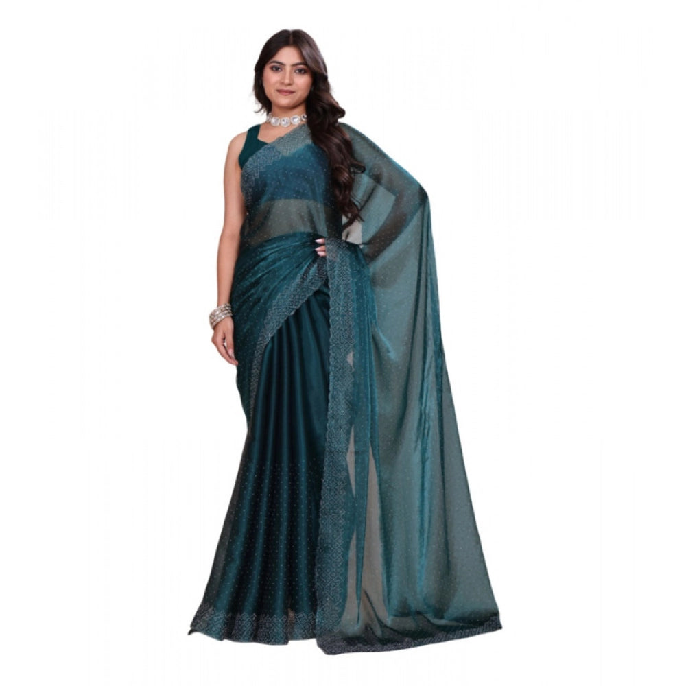 Women's Jimmy choo Embellished Bollywood Saree With Unstitched Blouse 5.5Mtr (Green)
