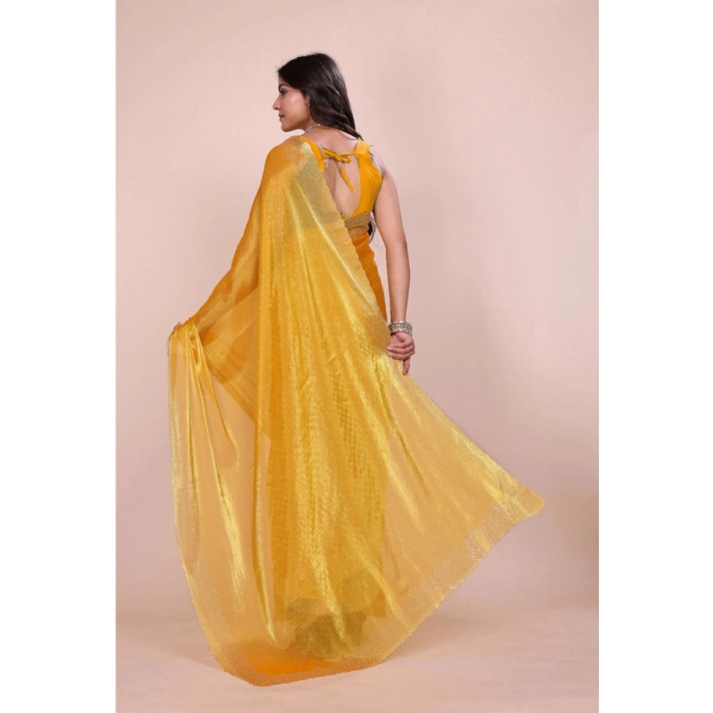 Women's Jimmy choo Embellished Bollywood Saree With Unstitched Blouse 5.5Mtr (Mustard)