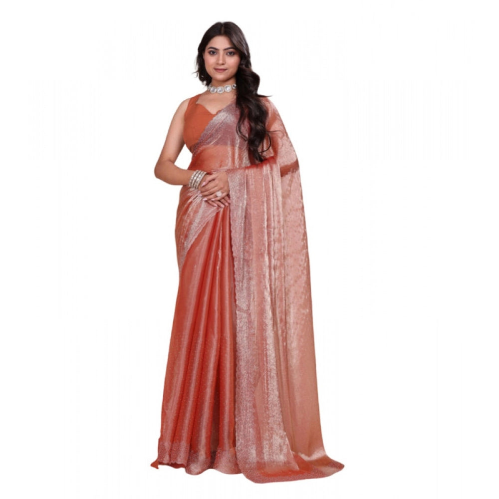 Women's Jimmy choo Embellished Bollywood Saree With Unstitched Blouse 5.5Mtr (Orange)