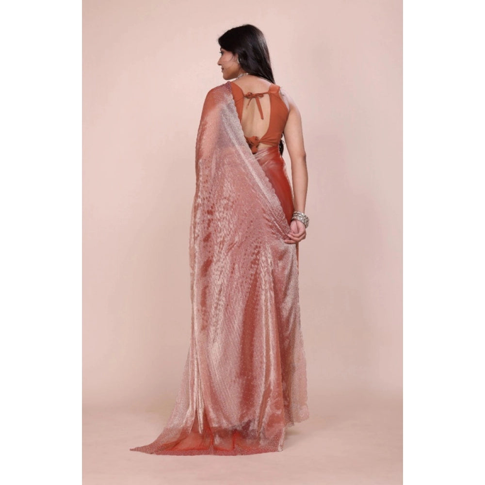 Women's Jimmy choo Embellished Bollywood Saree With Unstitched Blouse 5.5Mtr (Orange)
