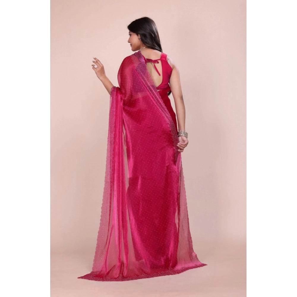 Women's Jimmy choo Embellished Bollywood Saree With Unstitched Blouse 5.5Mtr (Red)