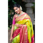Women's Litchi silk Printed Saree With Unstitched Blouse (Green)