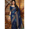 Women's Litchi silk Printed Saree With Unstitched Blouse (Blue)