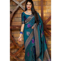 Women's Litchi silk Printed Saree With Unstitched Blouse (Rama Blue)