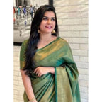 Women's Litchi silk Printed Saree With Unstitched Blouse (Green)