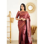 Women's Litchi silk Printed Saree With Unstitched Blouse (Maroon)