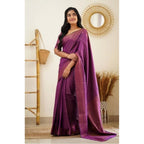 Women's Litchi silk Printed Saree With Unstitched Blouse (Purple)