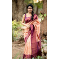 Women's Litchi silk Printed Saree With Unstitched Blouse (Beige)