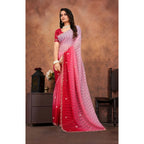 Women's Chiffon Embroidred Saree With Unstitched Blouse 5.5Mtr (Pink)
