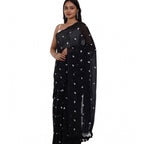 Women's Linen Printed Saree With Unstitched Blouse 5.5Mtr (Black)