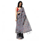 Women's Linen Printed Saree With Unstitched Blouse 5.5Mtr (Grey)
