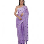 Women's Linen Printed Saree With Unstitched Blouse 5.5Mtr (Purple)