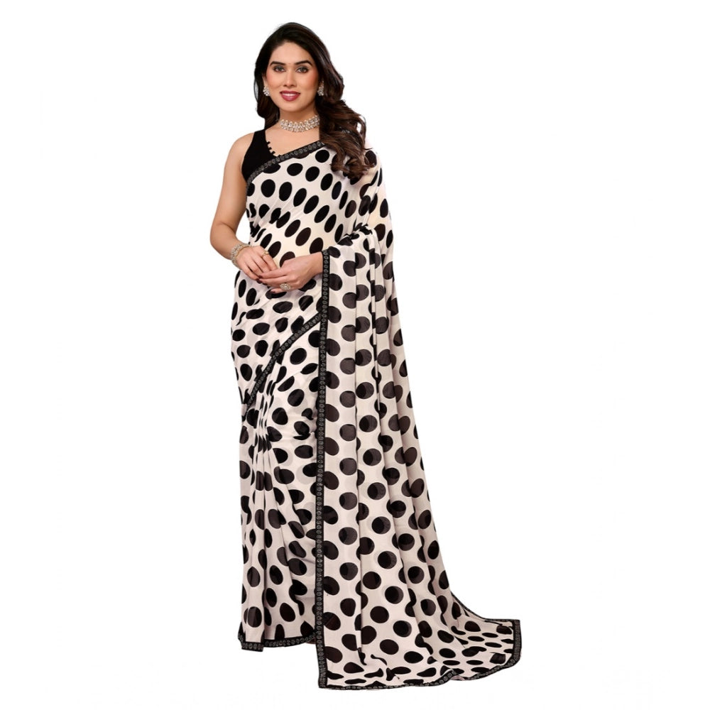 Women's Georgette Printed Saree With Unstitched Blouse 5.5Mtr (Black)