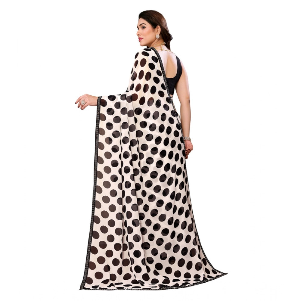 Women's Georgette Printed Saree With Unstitched Blouse 5.5Mtr (Black)