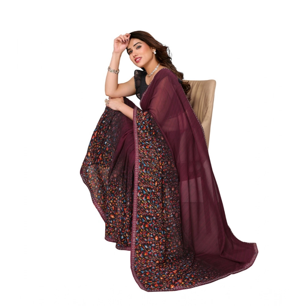 Women's Georgette Printed Saree With Unstitched Blouse 5.5Mtr (Maroon)