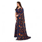 Women's Georgette Printed Saree With Unstitched Blouse 5.5Mtr (Blue)