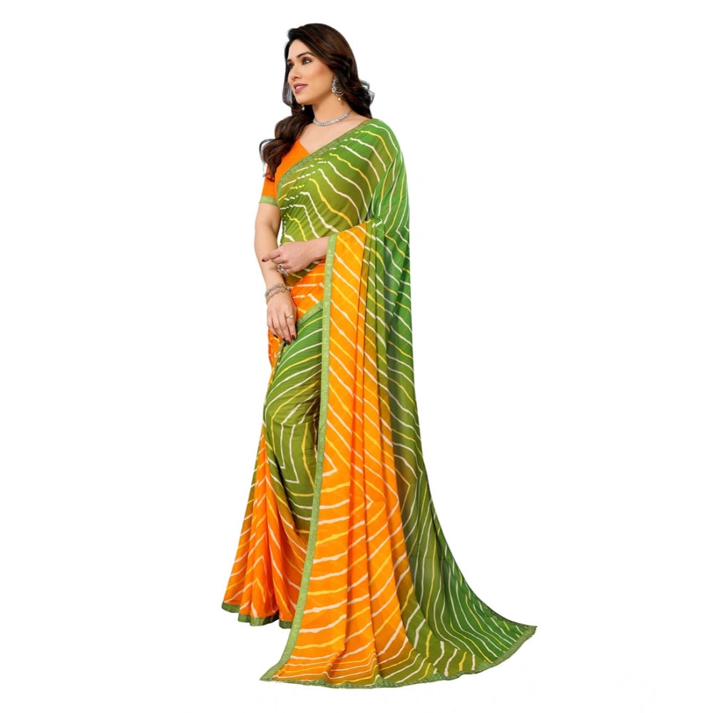 Women's Georgette Printed Saree With Unstitched Blouse 5.5Mtr (Green)