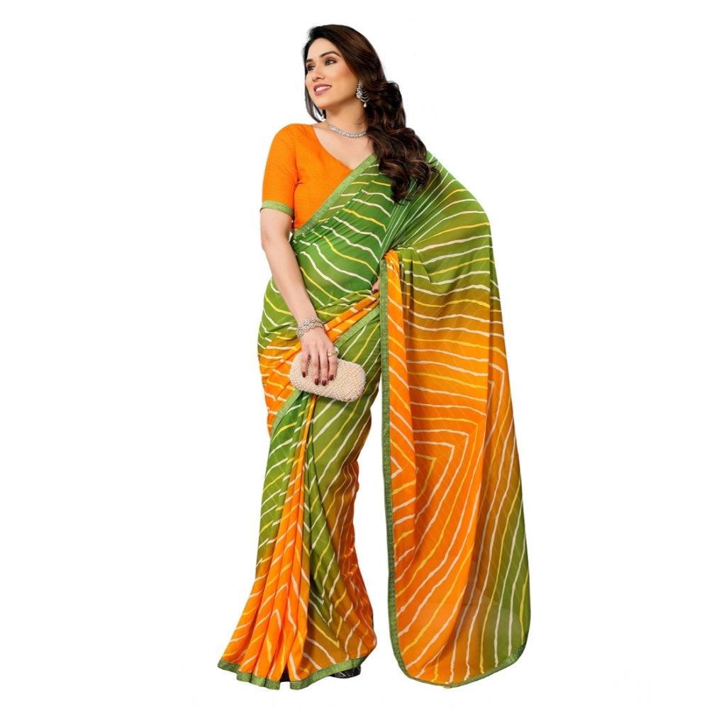 Women's Georgette Printed Saree With Unstitched Blouse 5.5Mtr (Green)