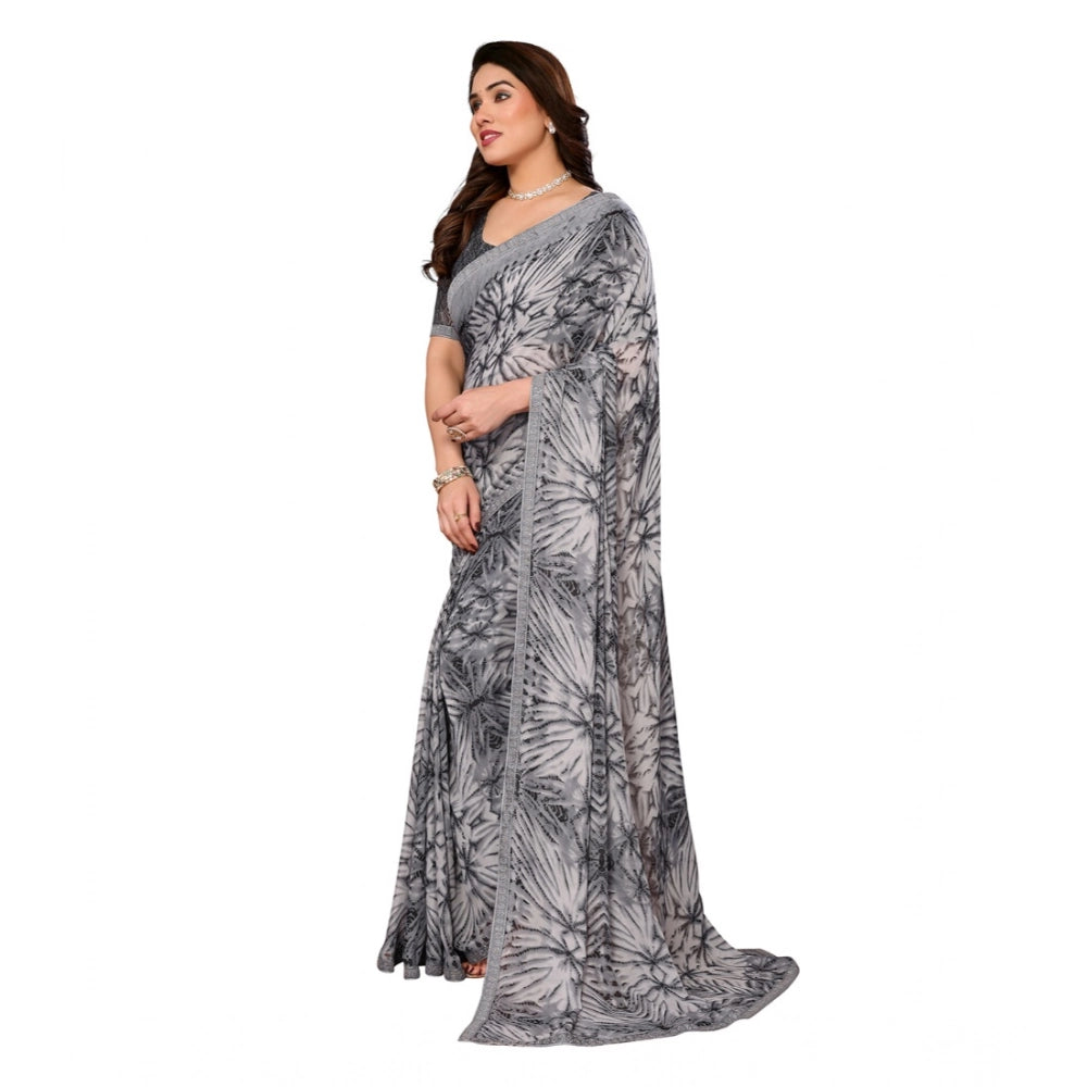 Women's Georgette Printed Saree With Unstitched Blouse 5.5Mtr (Grey)