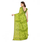 Women's Georgette Printed Saree With Unstitched Blouse 5.5Mtr (Mehendi Green)
