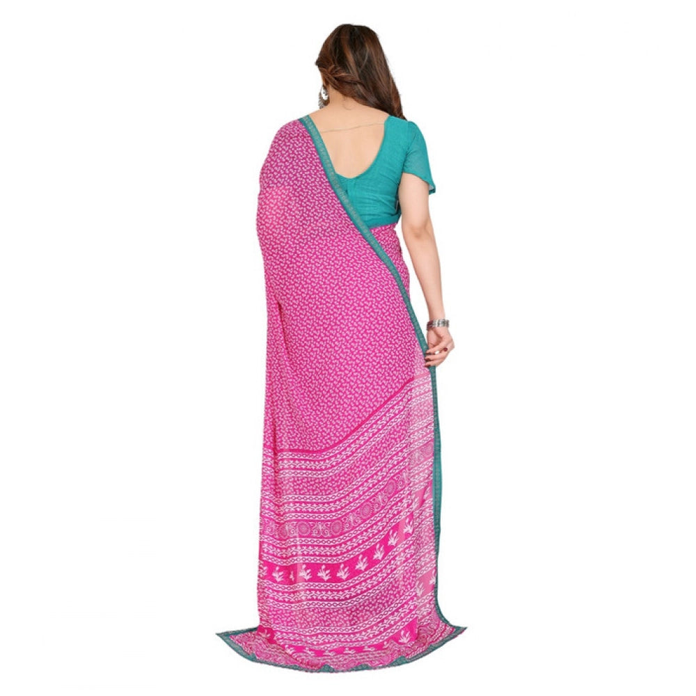 Women's Georgette Printed Saree With Unstitched Blouse 5.5Mtr (Pink)