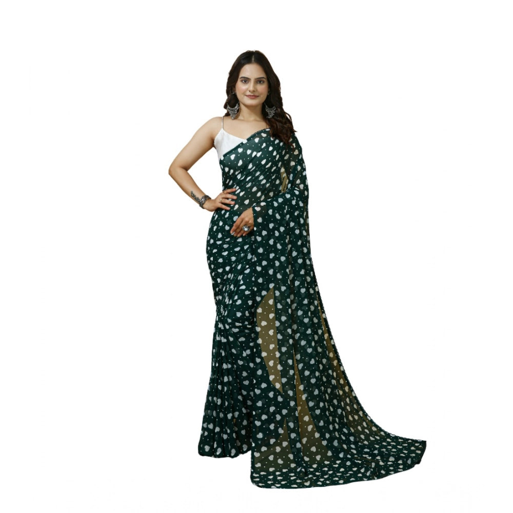Women's Georgette Printed Saree With Unstitched Blouse 5.5Mtr (Green)