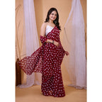 Women's Georgette Printed Saree With Unstitched Blouse 5.5Mtr (Maroon)