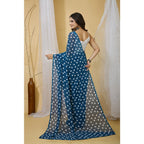 Women's Georgette Printed Saree With Unstitched Blouse 5.5Mtr (Blue)