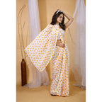 Women's Georgette Printed Saree With Unstitched Blouse 5.5Mtr (White-Yellow)
