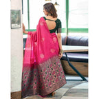 Women's Soft Lichi Silk Printed Saree With Unstitched Blouse 5.5Mtr (Pink)