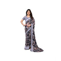 Women's Chiffon Printed Saree With Unstitched Blouse 5.5Mtr (Grey)