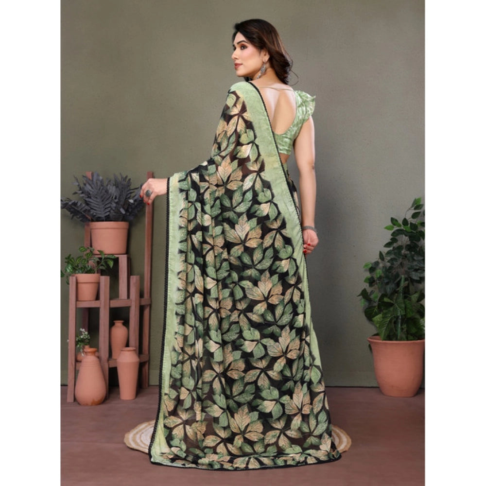 Women's Chiffon Printed Saree With Unstitched Blouse 5.5Mtr (Green)