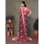 Women's Chiffon Printed Saree With Unstitched Blouse 5.5Mtr (Pink)