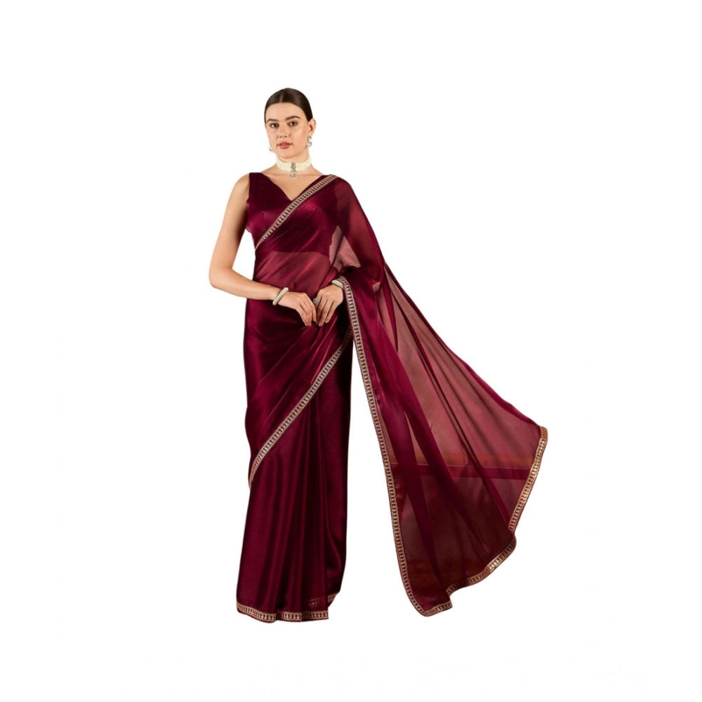 Women's Jimmy Choo solid Saree With Unstitched Blouse 5.5Mtr (Wine )