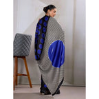 Women's Satin Crepe Printed Saree With Unstitched Blouse 5.5Mtr (Blue)