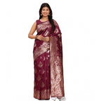 Women's Banarasi Silk Printed Saree With Unstitched Blouse 5.5Mtr (Purple)