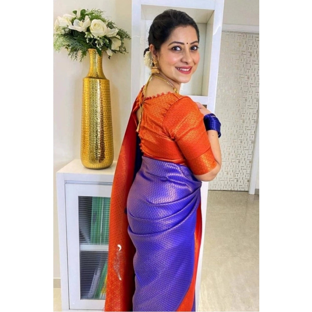 Women's Soft Lichi Silk Printed Saree With Unstitched Blouse 5.5Mtr (Blue)